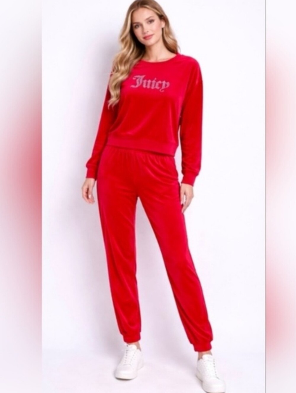 Juicy Couture Set Tracksuit Velour Long Sleeve Top And Jogger Pants Bundle Sz L